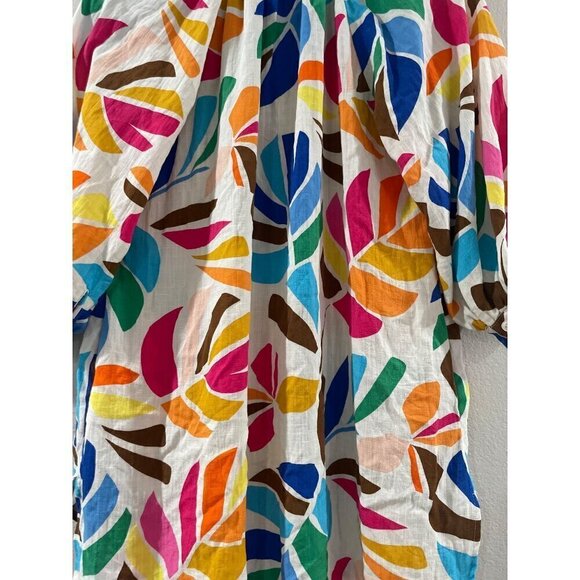 Tabitha Brown Women Summer Shirt oversized Dress Multicolor leaves with pocket - Picture 9 of 9